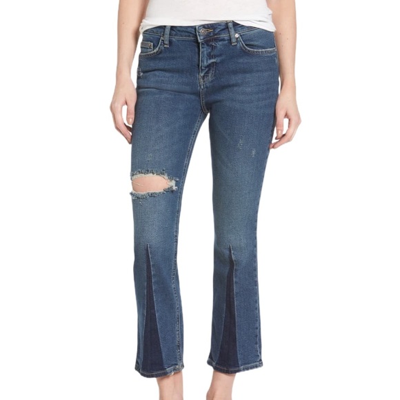 NWT Free People Colorblock Crop Flare Jeans - Picture 1 of 10